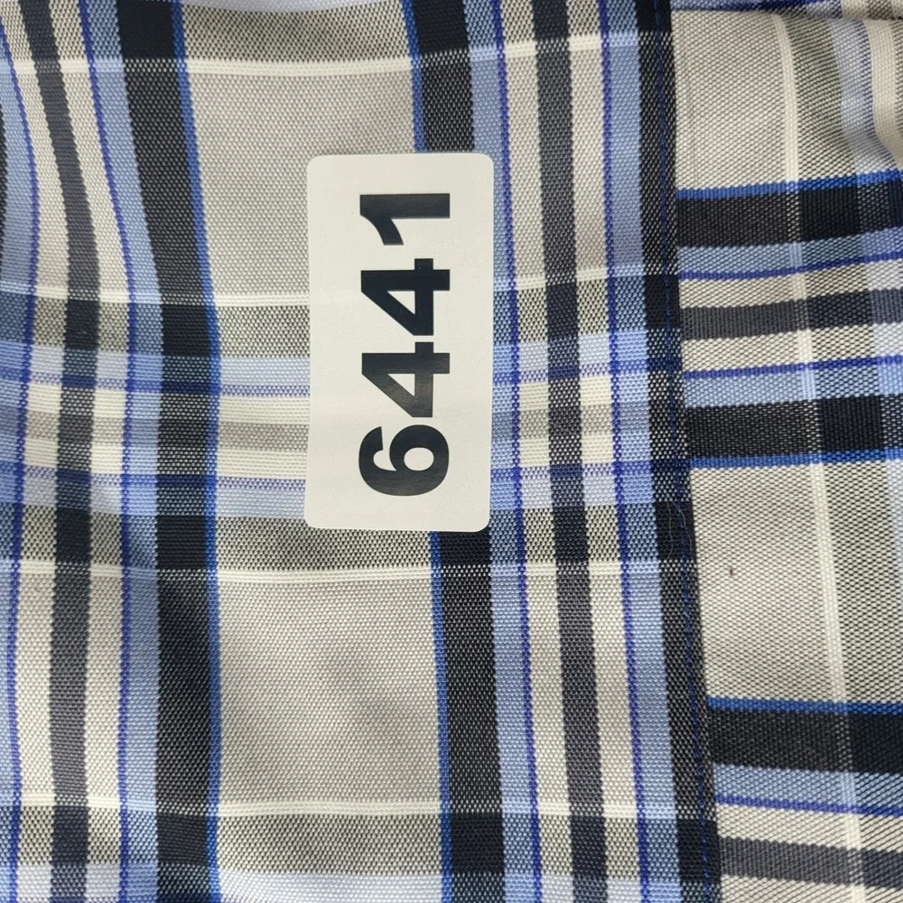 David Donahue Shirt Mens L Blue Grey Plaid Cotton Long Sleeve Button Down Spread